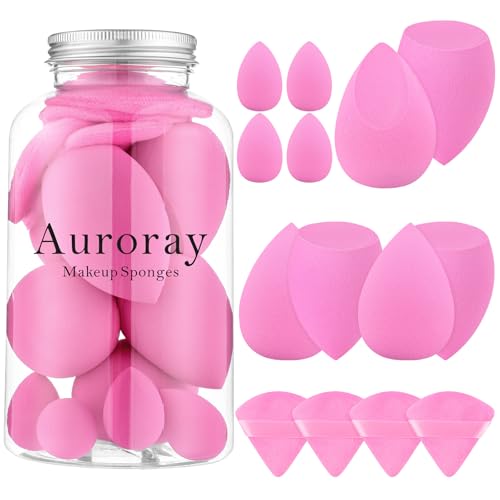 auroray 14 Pcs Makeup Sponge Set, Beauty Sponges Blender with 4 Pcs Powder Puff and 4 Pcs Mini Make up Sponges for Liquid,Foundation,Powder,Concealer,Cream (Black)