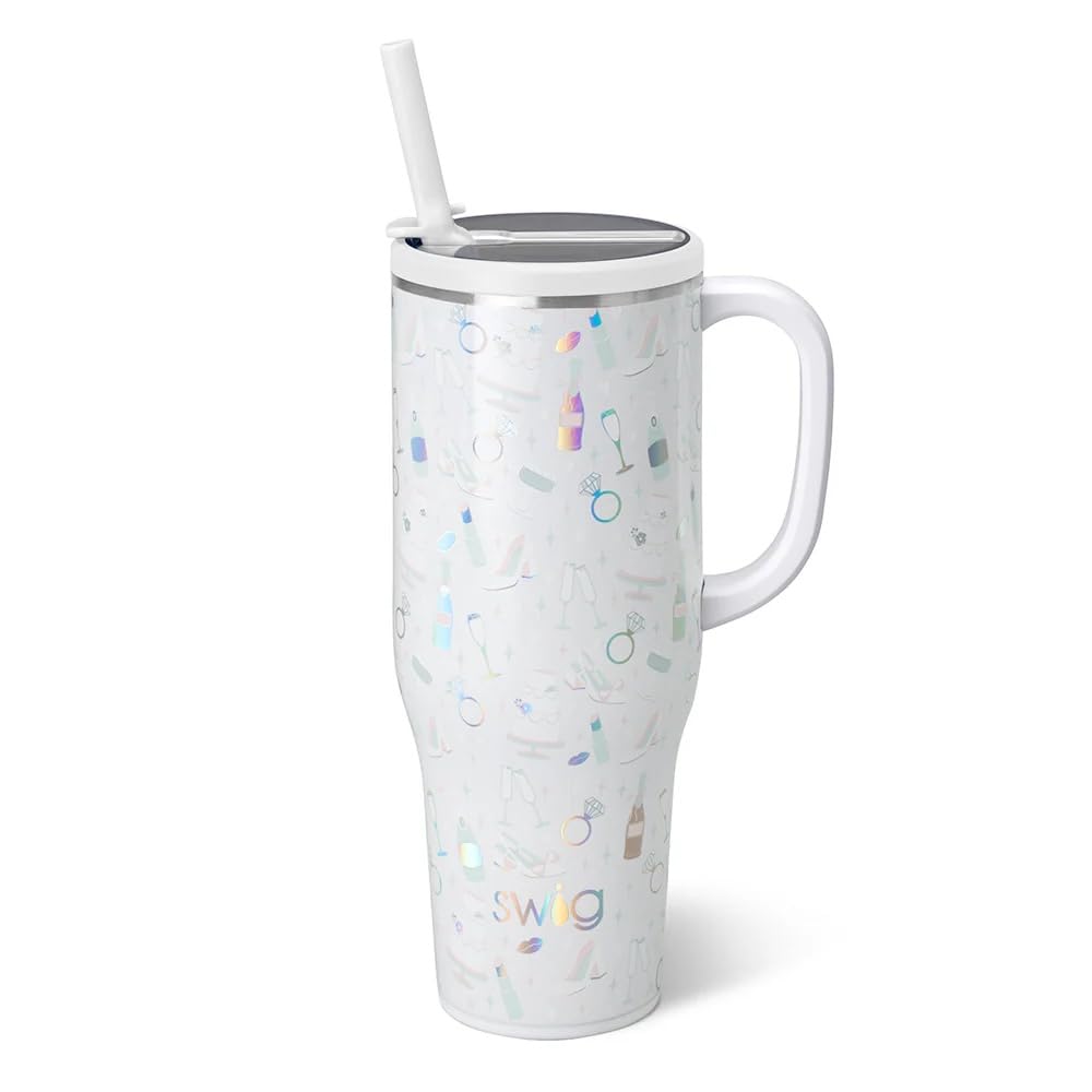 40oz Mega Mug, 40 oz Tumbler with Handle and Straw, Cup Holder Friendly, Dishwasher Safe, Extra Large Insulated Tumbler, Stainless Steel (Bride to Be)