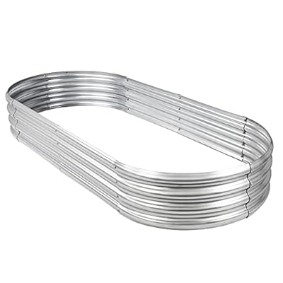 Raised Garden Bed Galvanized Planter Box Outdoor, Oval Large Rot-Resistant Metal Garden Bed Planter for Vegetables Flower Herb (Silver)
