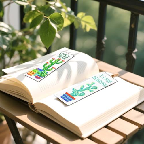 Image of FREEBLOSS 6 Set Cross Stitch Bookmark Kits Cactus Potted Plant Pattern Stamped Cross Stitch Kit 11CT Embroidery Kit with Instructions for Beginners 20x6cm /8x2.4inch