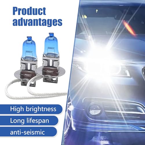 Pack of 2 Halogen Bulbs, 100W Front Fog Light Replacement for Most Cars, Trucks, and SUVs (White #H3)