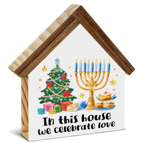 Christmas Hanukkah Decor, in This House We Celebrate Love House