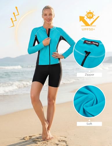 Image of JACK SMITH Women's 3 Piece Long Sleeve Rash Guard Swimsuits Zip Front Bathing Suit Tankini Swimsuits UPF 50