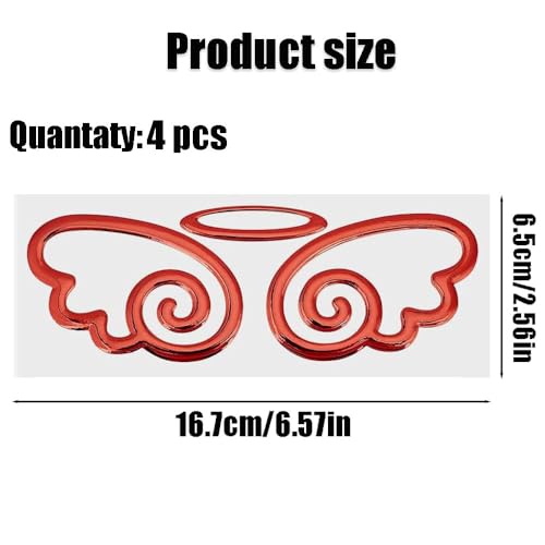 Image of 4 Pcs 3D PVC Angel Wings Car Decals, Self-Adhesive Angel Wing Car Sticker for Car Decoration Car Window (Red)