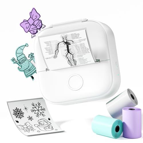 Image of Phomemo T02 Sticker Printer- Mini Printer Sticker Maker, Print Pods Inkless Machine, Bluetooth Thermal Pocket Maker for Study Notes, Photos, DIY Printing, with 3 Rolls Paper, White