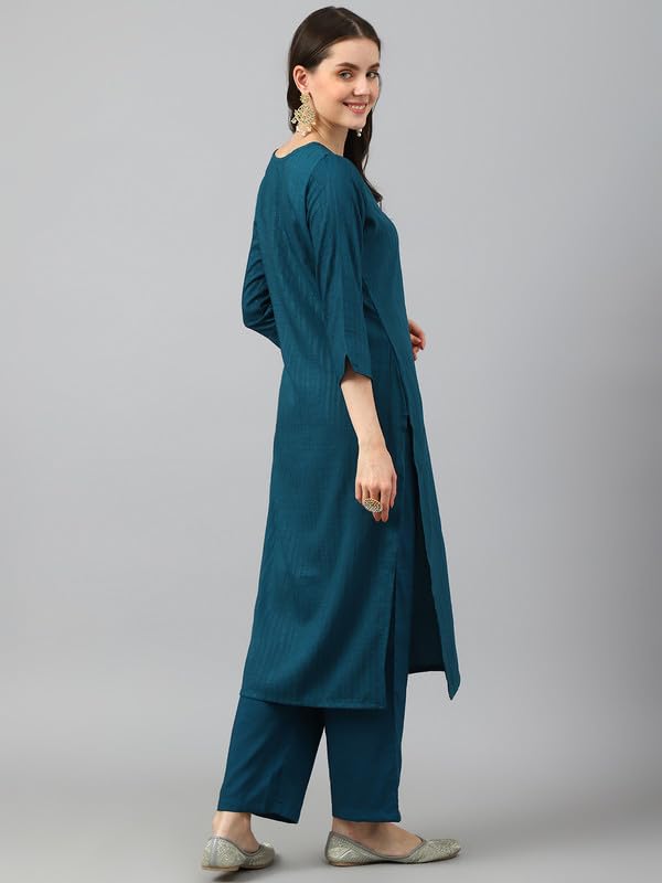 Image of Hritika Women's Cotton Blend Jacquard Woven Kurta with Palazzo Set HRKB0048