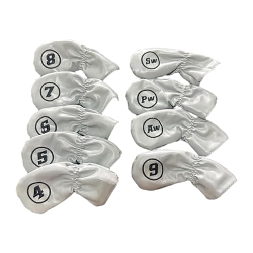 LckCryspho ゴルフアイアンヘッドカバー 9個セット PUレザー製 17cm 防水 防塵 4-9 AW SW PW対応 他ブランドとの互換性あり (グレー)