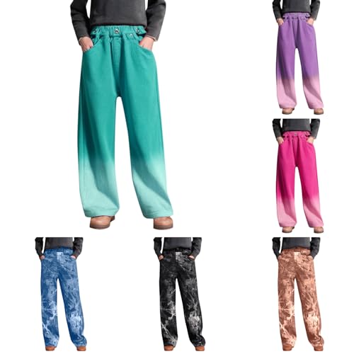Girls' Baggy Jeans Candy Colors High Rise Elastic Waist Wide Leg Washed Denim Pants Casual Jean Trousers Pockets