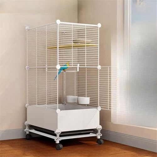 Buccvut 【大型豪華】スタンド付きバードケージ|移動&お手入れ簡単|複数飼い対応 セキセイインコ・オカメインコ・文鳥に最適|頑丈設計・簡単設置|ペット鳥用高級ケージ (ホワイト,37*37*103cm)