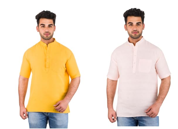 DESHBANDHU Men's Cotton Regular Solid Plain Short Kurta Half Sleeves - Casual Wear | Kurta for Man| Traditional Ethnic Regular Kurta | Short Kurta for Summer-image-33