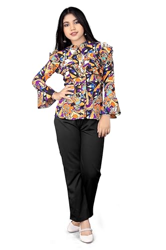 Image of Girls /Kids Printed Floral Designer Top and Palazzo Set Crop Top and Palazzo Set Printed /Fancy Palazzo and top Set for Girls with tie in Waist