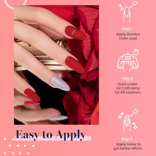 Image of Beetles Red Gel Nail Polish Kit with UV LED Light and Base Top Coat Starter Kit Soak Off Red Gel Polish Set with Lamp Nail File for DIY at Home Manicure Gifts for Women
