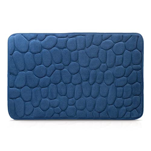 Amago Tapis de Bain, 100% Microfibre, Motif de Pierre, 50 x 80 cm - Bleu Cover