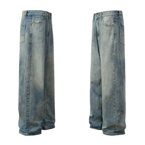 Jeans Pants Trousers Denim Trendy Washed Blue Grinding Fading Casual Commuter Straight Leg for Men 5