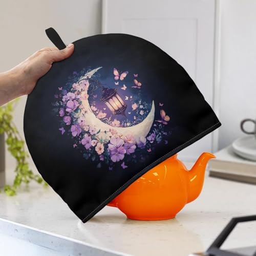 Image of Hudotybom Moon Lantern Teapot Cozies Stain Resistant Thermal Insulated Fabric Teapot Cozy Breakfast Warmer for English Tea Sets Kitchen Home Decoration Tea Pots with Hanging Loop