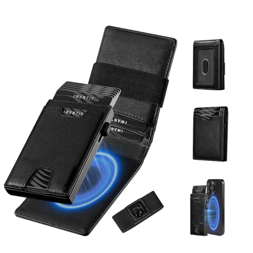 Image of iwantit 3 in 1 Magsafe Wallet Men: Bifold Wallet + Magnetic Wallet for iPhone - Detachable Cash Strap, Smart Pop Up Card Holder, ID Window, Premium Leather (Black)