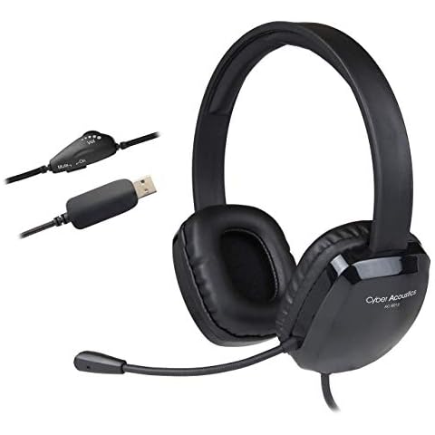 Cyber Acoustics Stereo USB Headset (AC-6012), Unidirectional Microphone with Flexible Boom for PC & Mac; In-line audio controls; Perfect for Classroom or Home Cover