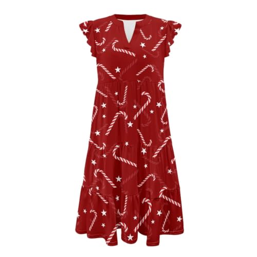 Image of Womens Summer Dress Ruffle Sleeve V Neck Dress Casual Fit Flowy Beach Vacation Sundress with Pocket S-2XL