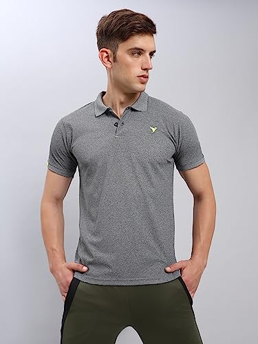 Image of TECHNOSPORT Men's Polyester Slim Fit Self-Design Short Sleeve Polo Matpiq T-Shirt with Anti Microbial, Techno Dry for Regular and Casual Use