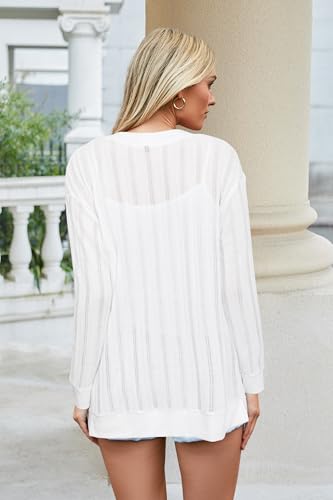 Image of STYLEWORD Women's 2026 Summer Fashion Cardigan Lightweight Boho Knit Hollow Beach Cover Up Kimonos Open Front with Pockets