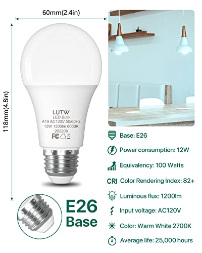Image of A19 E26 LED Bulbs, 100W Eqv, 12W, 6000K, Non-Dimmable, 6 Pack | 1200 Lumen, Cool White Light, Ideal for Bedroom, Living Room Lighting