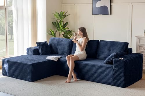 Image of MAXYOYO 104 inch Modular Sectional Couch with L-Shape Chaise, Modern Boneless Couch for Living Room, Sofa in A Box, Oversized Sofa with Deep Seat, No Assembly Required, Navy