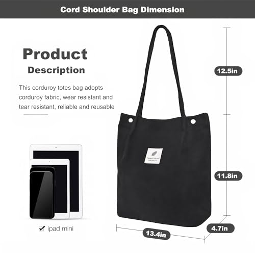 Bolso Tote de Pana para Mujer Pequeño con Bolsillo Interno miniatura 4