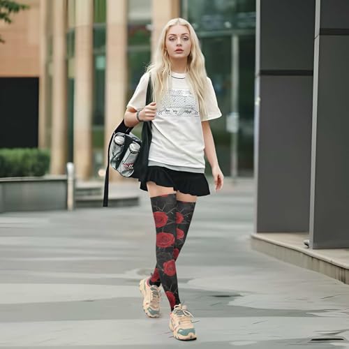 Red Rose Seamless Thigh High Stockings Knee High Socks for Women Girls Long Socks3