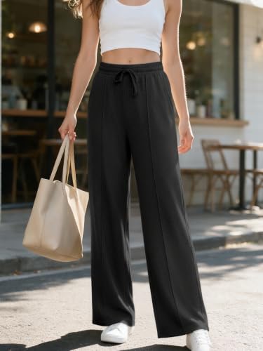 Women's Wide Leg Sweatpants with Pockets Lounge Baggy Sweat Pants(Black,XS) - image 3