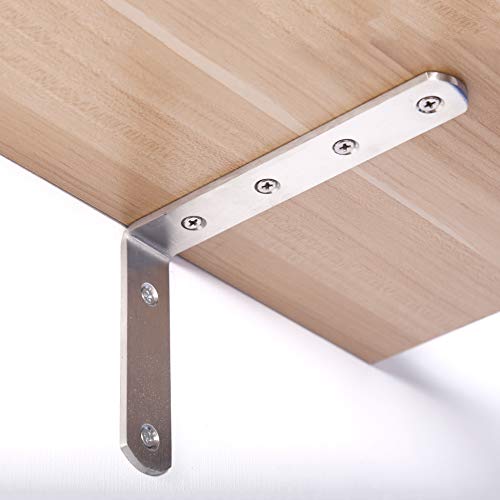 WEBI L Brackets Corner Bracket,90 Degree Steel Corner Brace- 12 Packs, 3.6" L X 3.6" W,Heavy Duty- Shelf Brackets Right Angle Bracket for Shelf, Wood, Furniture, Shelves,Brush Nickel