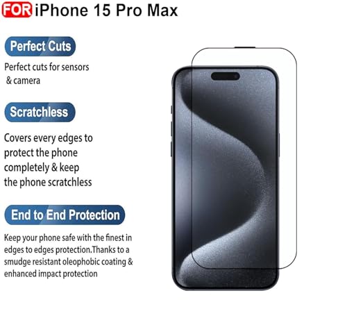Image of Premium Tempered Glass Screen Guard Compatible With Iphone 15 Pro Max (6.1 Inch) | 9H Hardness | Edge to Edge Protection | Anti Scratch | Bubble Free Installation | HD Clear