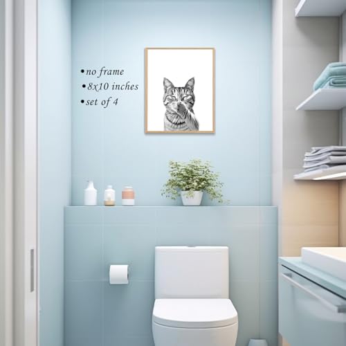 Image of Boat Wades Funny Bathroom Cat Wall Art Prints Set of 4, Cat Bathroom Decor, Cute Kitten Kitty Animal Posters Pictures Wall Decor for Bath Room Washroom Restroom Toilet, 8x10 Unframed