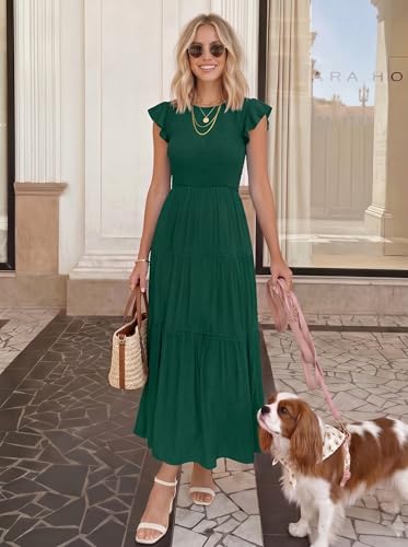 Image of ZESICA Women's 2026 Summer Casual Flutter Short Sleeve Smocked Midi Dress
