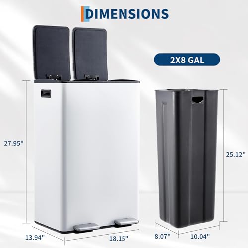 Bote de basura doble de acero inoxidable 16 gal blanco miniatura 3