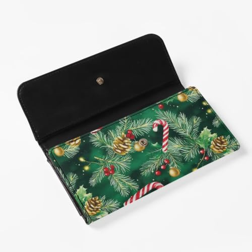 Image of AFPANQZ Womens Wallets RFID Blocking Leather Clutch Long Wallet for Women | Christmas Tree Crutch Print Card Holder Phone Organizer Ladies Travel Purse Hollow Out