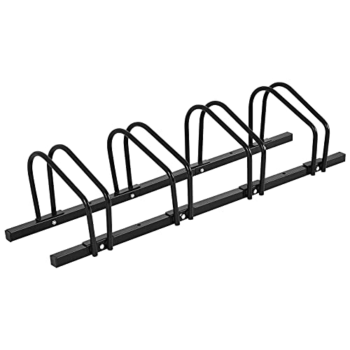 COSTWAY 4/5/6 Bike Rack, Steel Bicycle Floor Parking Stand, Cycling Garage Storage Organizer for Child, BMX, Road and Mountain Bikes (Black-4 Bike)