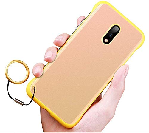 Image of MOBILOVE Ultra Slim Frameless Design Frosted Matte Semi-Transparent Hybrid Bumper Hard Back Case Cover with Metal Ring for | OnePlus 6 (Yellow)