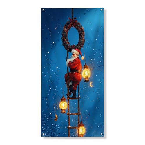 Decorazione natalizia per porta con Babbo Natale, lanterne e ghirlande per interni ed esterni, forniture per feste invernali, 91 x 182 cm