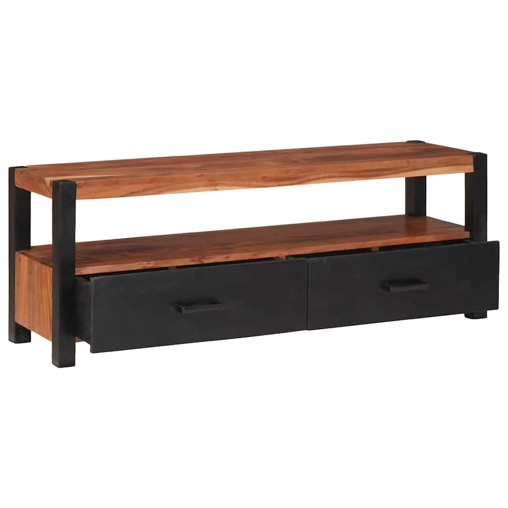 Meble medialne Lowboard brązowa 110 x 30 x 40 cm lite drewno akacjowe szafka pod telewizor z regałem i szufladami do salonu, kina domowego, miejsce do przechowywania i półka na regał Hifi