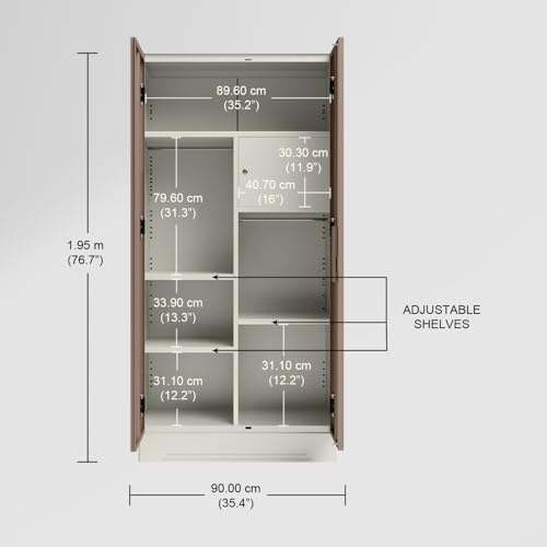 Image of Interio by Godrej Almirah Slimline 2-Door Steel Almirah, Cupboard for Clothes (Alpine White and Portabella Matte), 1-Year Warranty, 1 Locker, 4 Shelves