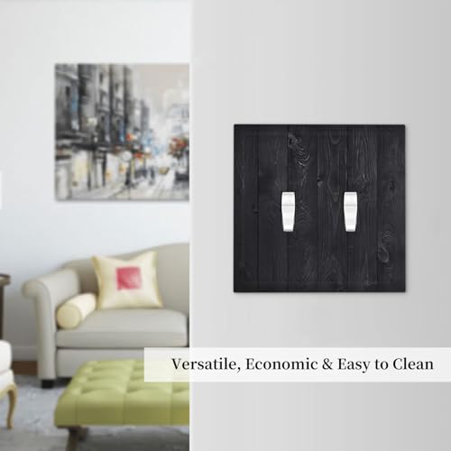 Decorative Switch Plate Covers Vintage Black Wood Plank Wooden Board 2 Gang Light Switch Cover Plate Unique Double Toggle Wall Plate Outlet Covers for Farmhouse Bedroom Home Decor