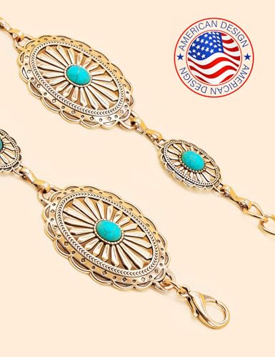 Image of TOPACC Western Metal Concho Belt for Women Cowgirl Chain Belts for Dresses Jeans Country Concert Outfit