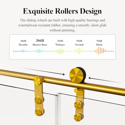 Image of 46-48 inch W x 76 inch H Frameless Sliding Shower Door, Safety Bathroom Single Sliding Glass Doors with 5 /16 inch (8mm) SGCC Tempered Glass, Stainless Steel Towel Rail and Auxiliary Handle, Brushed Gold