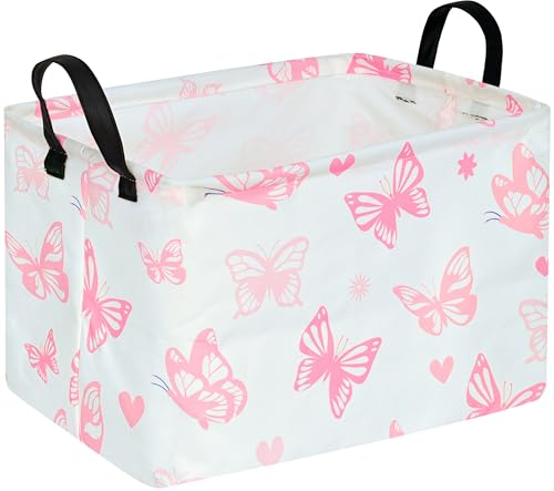 Image of Storage Basket Home Shelf Basket Kids Organizer Box Clothes Laundry Hamper Nursery Bin Gift Laundry Basket with Handles for Home (Butterfly)