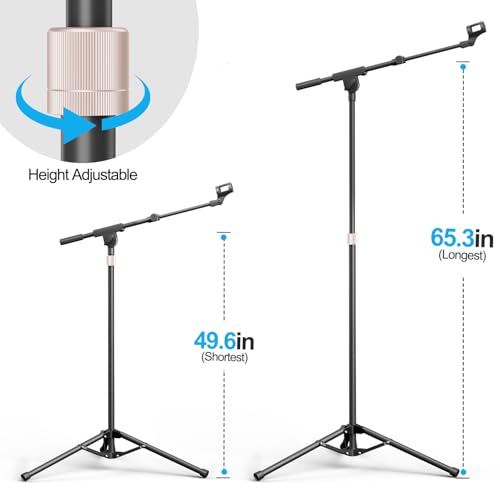 Oukmic Mic Stand, Heavy Duty Tripod Microphone Stand Boom Arm Floor Mic Stand Height Adjustable With Carrying Bag And 2 Mic Clips For Singing Performance thumb #5