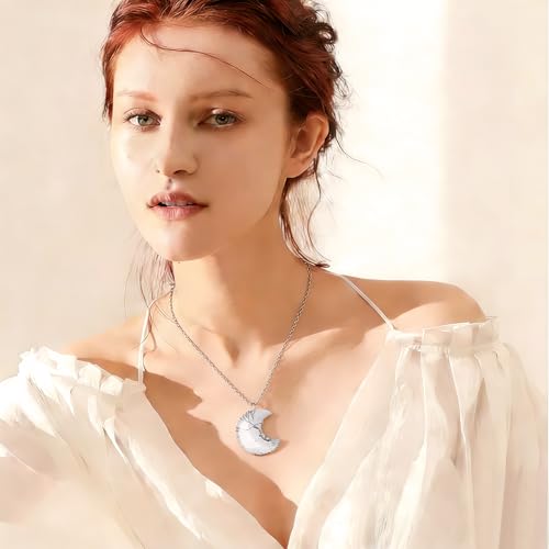 Image of XIANNVXI Tree of Life Wire Wrapped Crescent Moon Pendant Necklace Reiki Healing Crystal Stone Necklaces Natural Gemstone Quartz Jewelry for Women