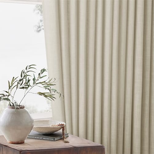 Image of TWODRAPES Linen Pinch Pleated Linen Curtains 2 Panels for Living Room Bedroom Memory Training Shaped Semi Sheer Pleat Drapes with Hooks Rings Light Filtering Window Curtain 40x45