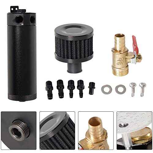 Edicapo OCC-1058-BK-LQ Universal Baffled Oil Catch Can Kit 2-Port Reservoir Tank Large Filter Drain Valve 750Ml Billet Aluminum Black thumb #4
