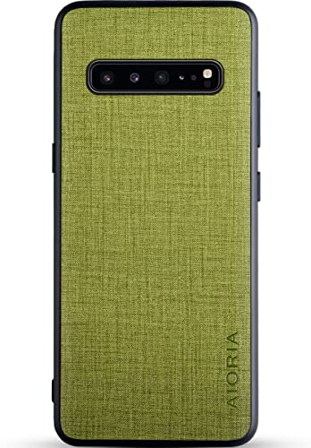 Samsung Galaxy S10 5Gケース 生地パターンレザー高級に保護純色スマホケースSamsung Galaxy S10 5G (Green)