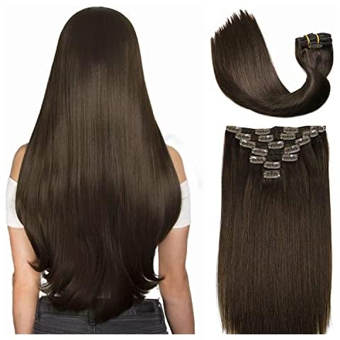 Clip in extensions echthaar Menschliches Haar Verdickt Brasilianisches Haar 120g 9A Remy Haar Dunkelbraun Voller Kopf Silky Gerade 100% Menschliches Haar Clip In Extensions Cover
